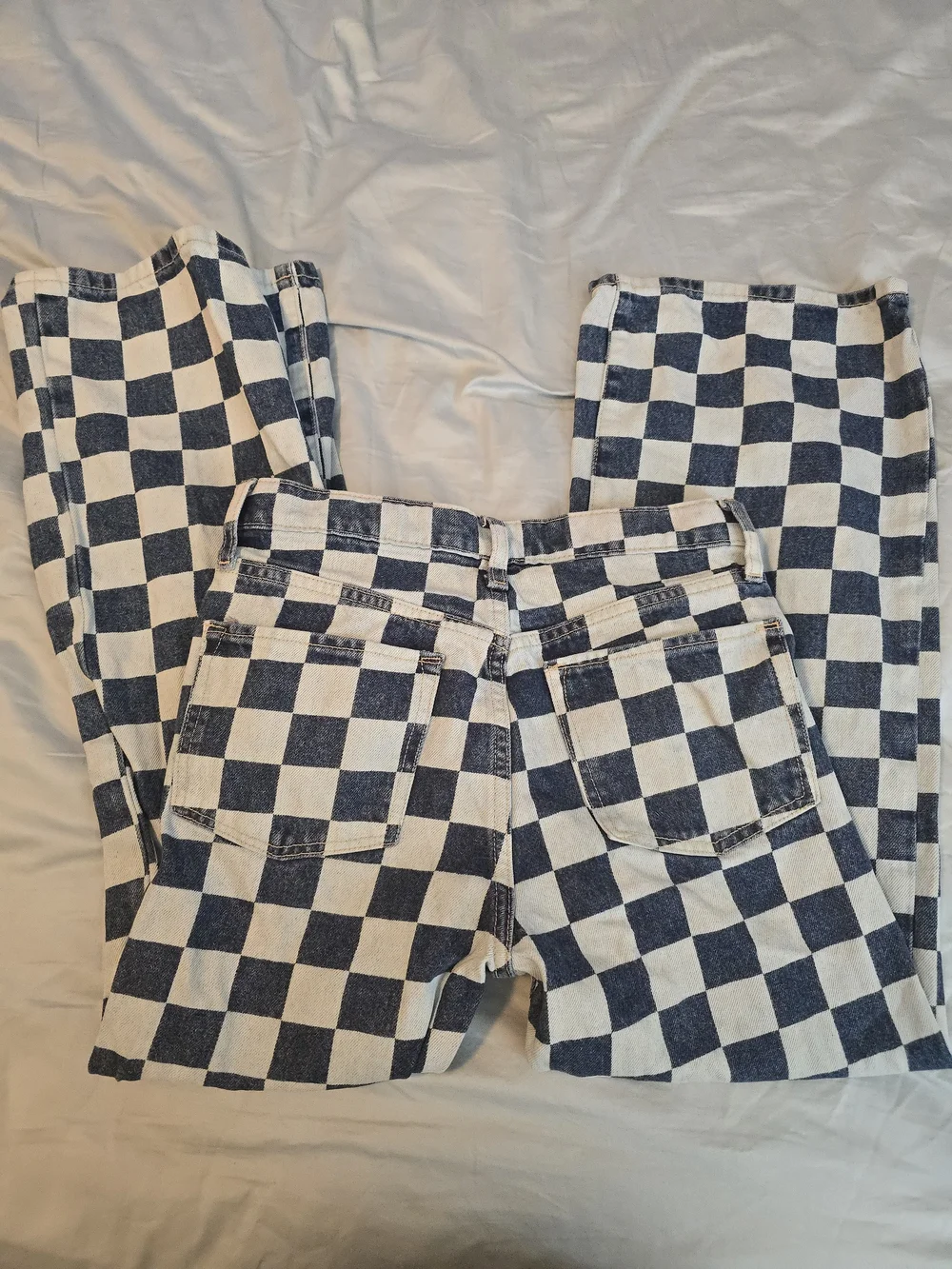 Checkerboard Wide-Leg Jeans - Black & White